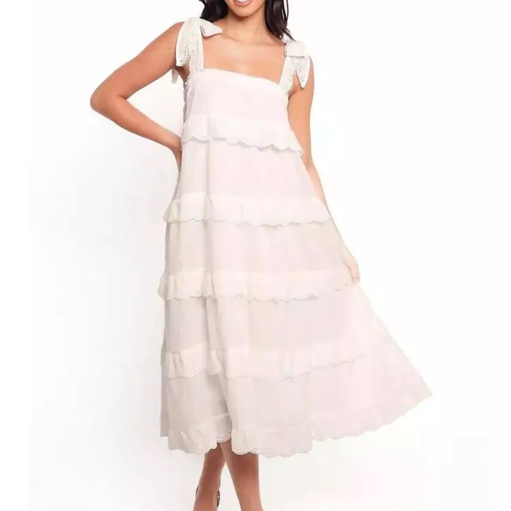 Petal & Pup White Tiered Lace-Trimmed Dress